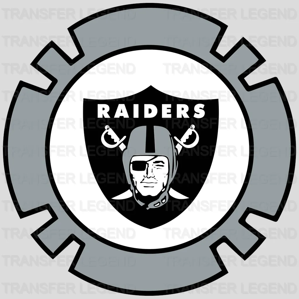 Las Vegas Raiders gear-shaped badge with team shield center, NFL design - DTF Heat Transfer