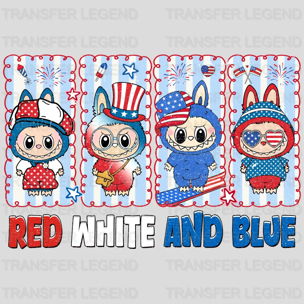 Red White and Blue Labubu Design - DTF Heat Transfers