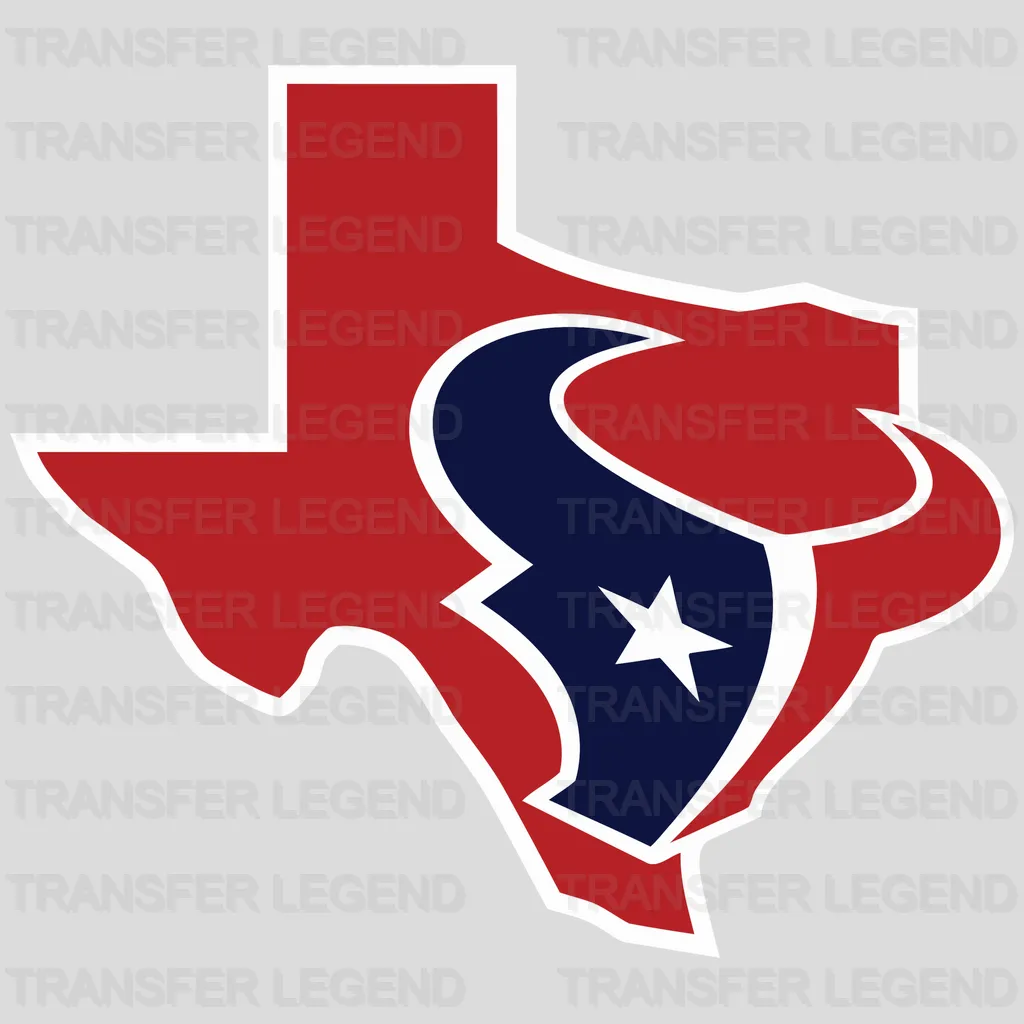Houston Texans State Outline with Bull Head Logo NFL Design - DTF Heat Transfer