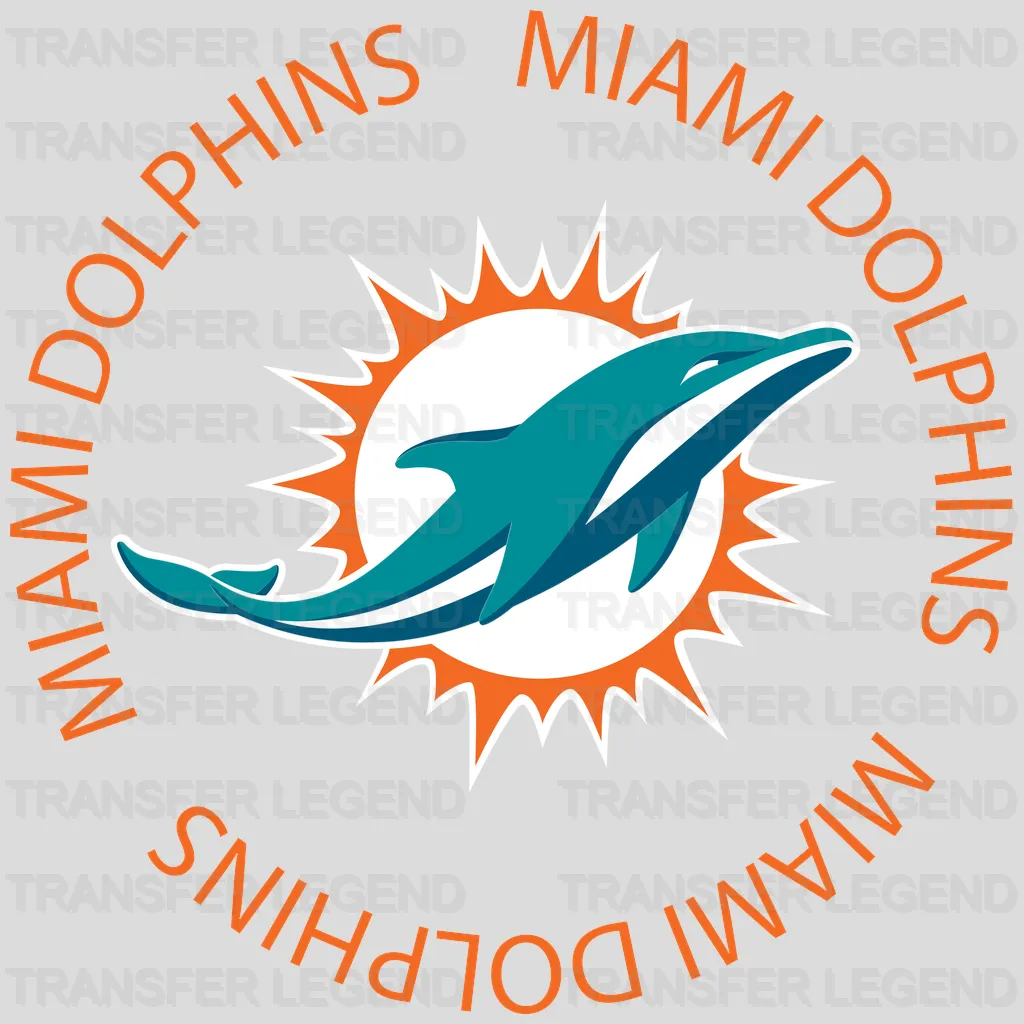 Miami Dolphins Circular Sunburst Text Badge NFL Design - DTF Heat Transfer