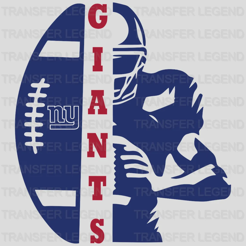 New York Giants elongated football shape with logos, NFL design - DTF Heat Transfer
