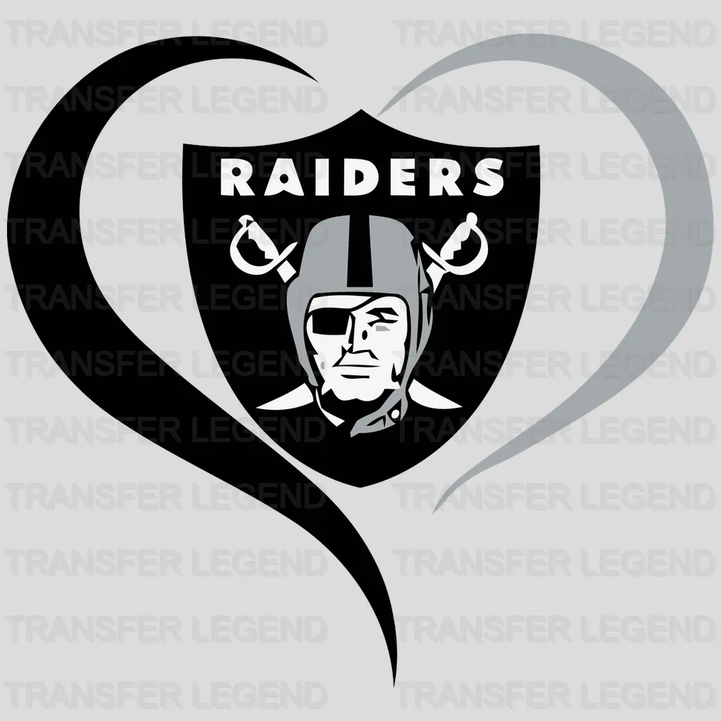Las Vegas Raiders large heart silhouette featuring team shield, NFL design - DTF Heat Transfer