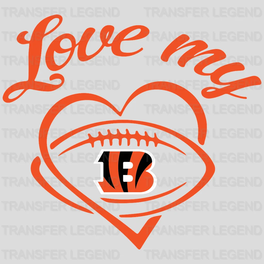 Cincinnati Bengals Love‑My‑Football Heart NFL Design - DTF Heat Transfer