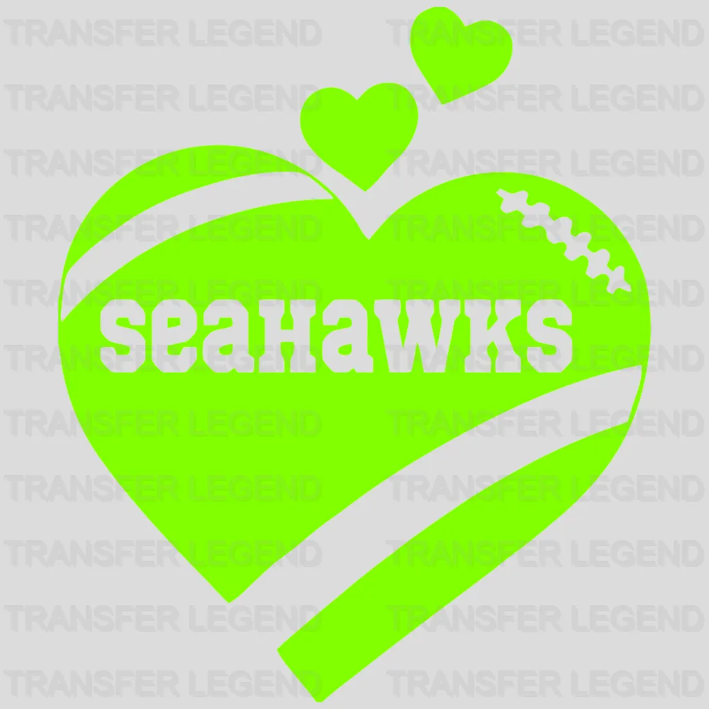 Seattle Seahawks Neon Heart Football Wordmark NFL Design - DTF Heat Transfer