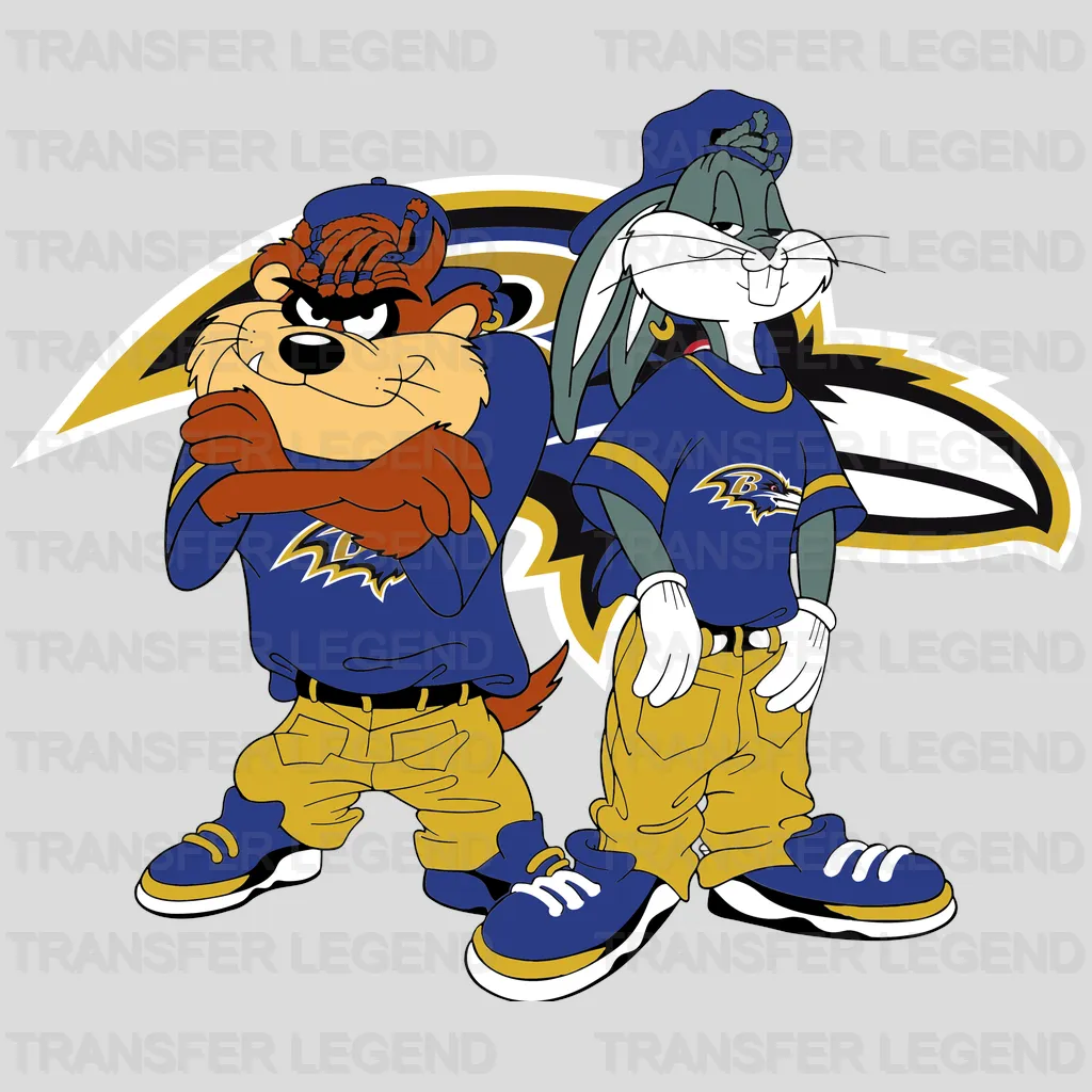Baltimore Ravens Player Mascot Group Illustration NFL Design - DTF Heat Transfer
