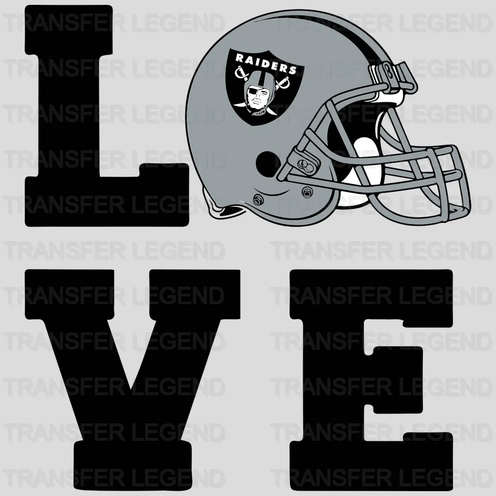 Las Vegas Raiders “LOVE” typography with helmet as “O” letter, NFL design - DTF Heat Transfer