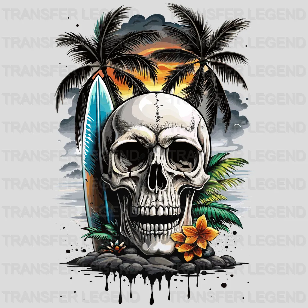 Skull Beach Surfing Design - DTF Heat Transfers - transferlegend