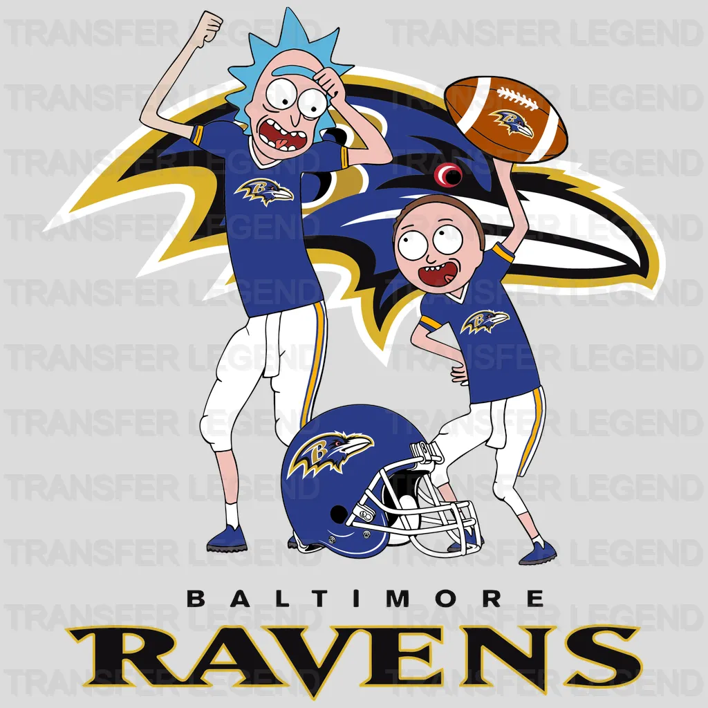 Baltimore Ravens Fan Duo Cartoon Graphic NFL Design - DTF Heat Transfer