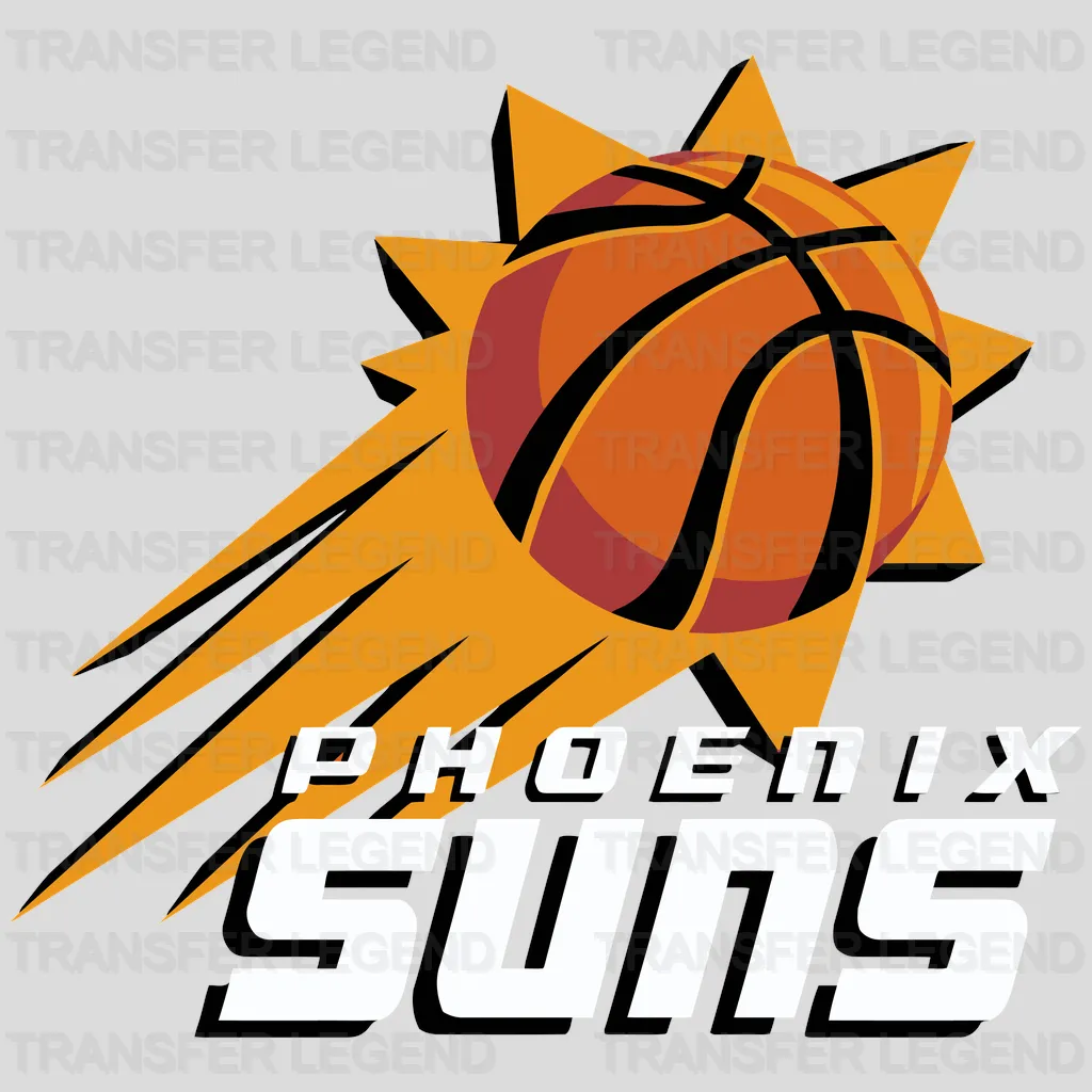 Phoenix Suns Big Sunburst Ball over Bold PHOENIX SUNS Wordmark NBA Design - DTF Heat Transfer