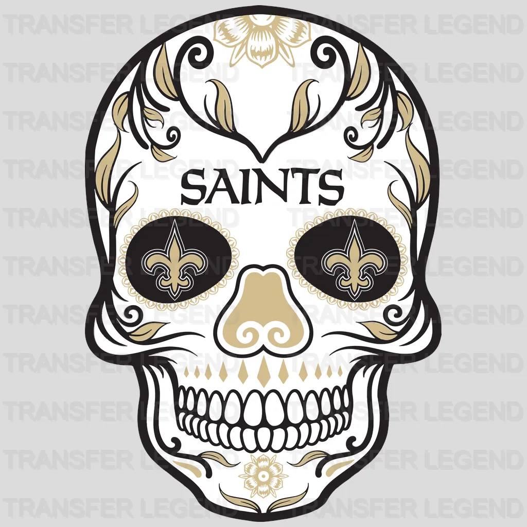 New Orleans Saints masked skull wearing team colors, NFL design - DTF Heat Transfer