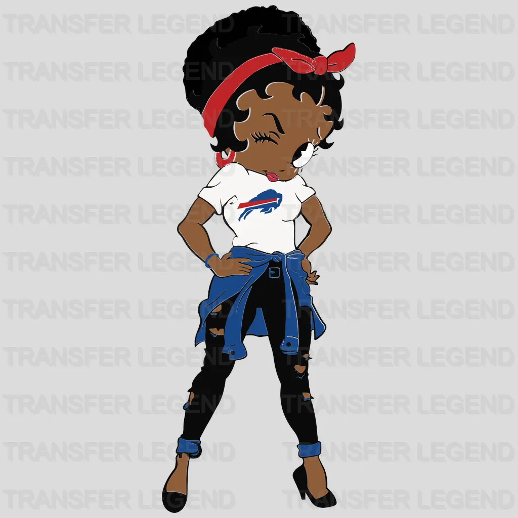 Buffalo Bills Fan Girl Character Illustration NFL Design - DTF Heat Transfer