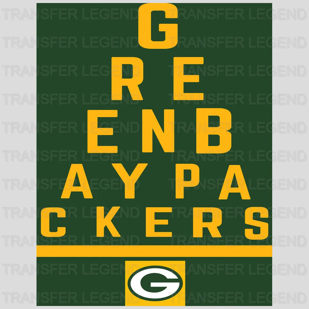 Green Bay Packers stacked GREEN BAY PACKERS letters with team logo, NFL design - DTF Heat Transfer