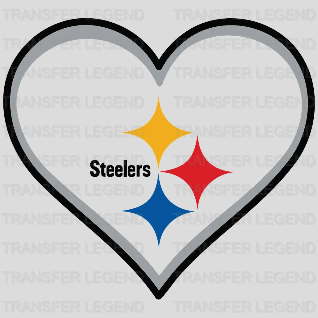 Pittsburgh Steelers dual heart outlines framing star logo, NFL design - DTF Heat Transfer