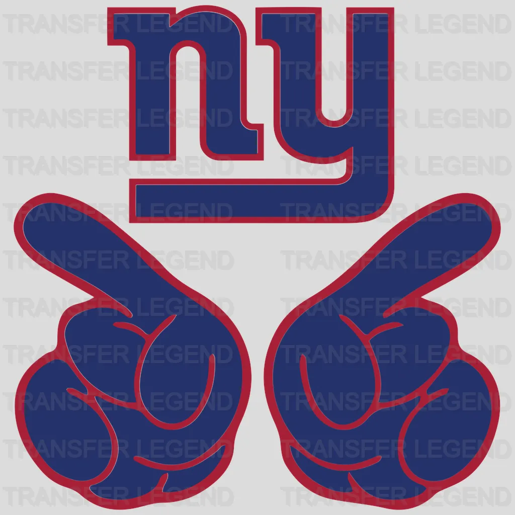New York Giants hand‑gesture “NY” outline graphic, NFL design - DTF Heat Transfer