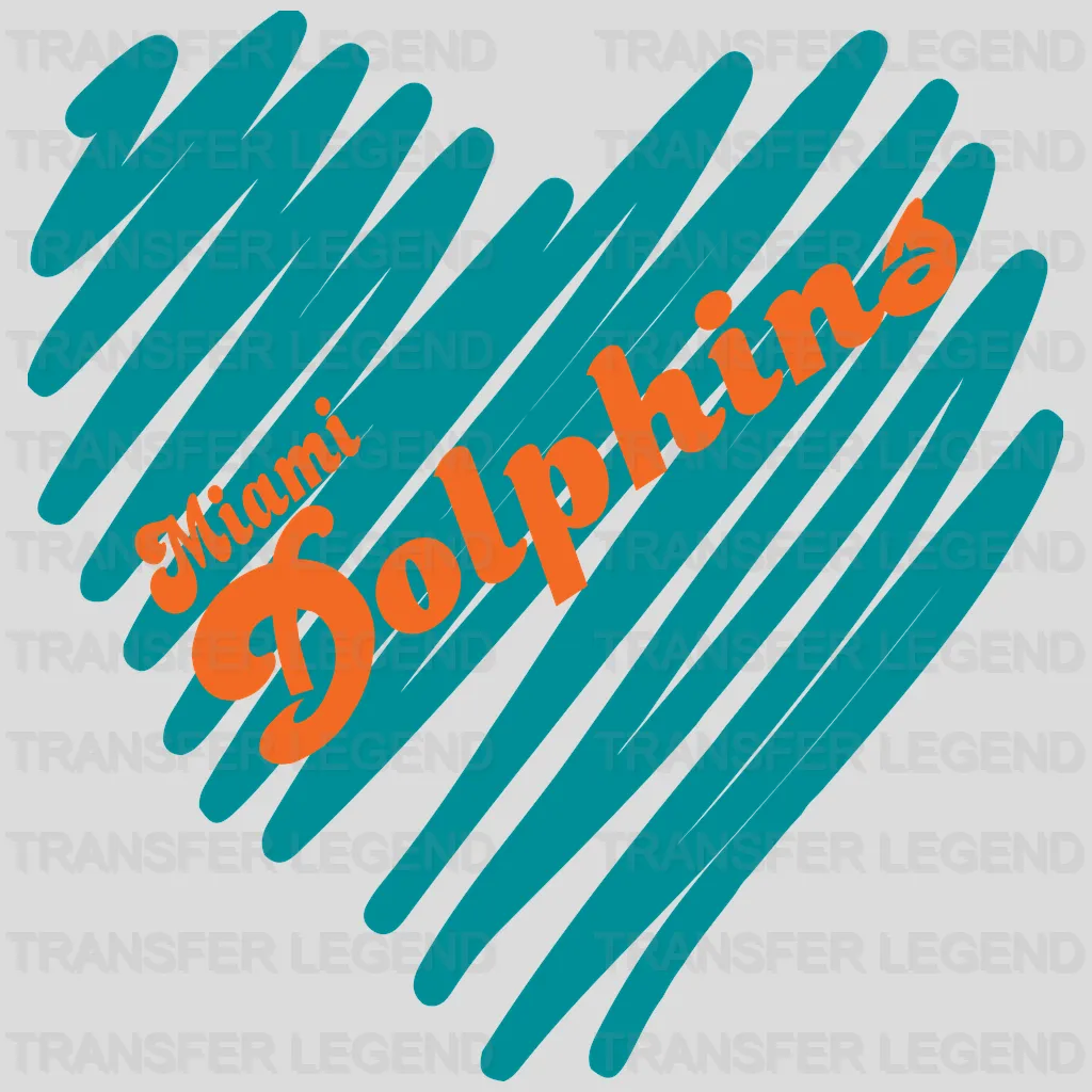 Miami Dolphins Scribble Heart Wordmark NFL Design - DTF Heat Transfer