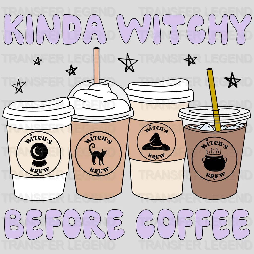 Kinda Witchy Before Coffee Halloween, Coffee Halloween Design - DTF heat transfer - transferlegend