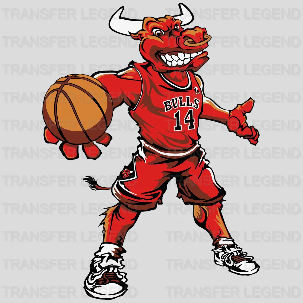 Chicago Bulls Mascot Dribbling Cartoon NBA Design - DTF Heat Transfer
