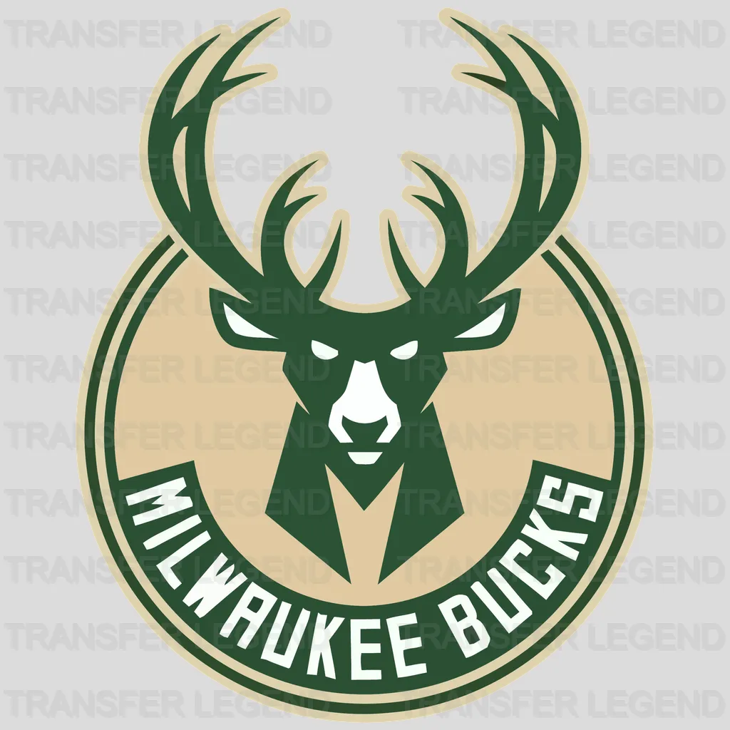 Milwaukee Bucks Primary Deer Head Roundel (Cream & Green) NBA Design - DTF Heat Transfer