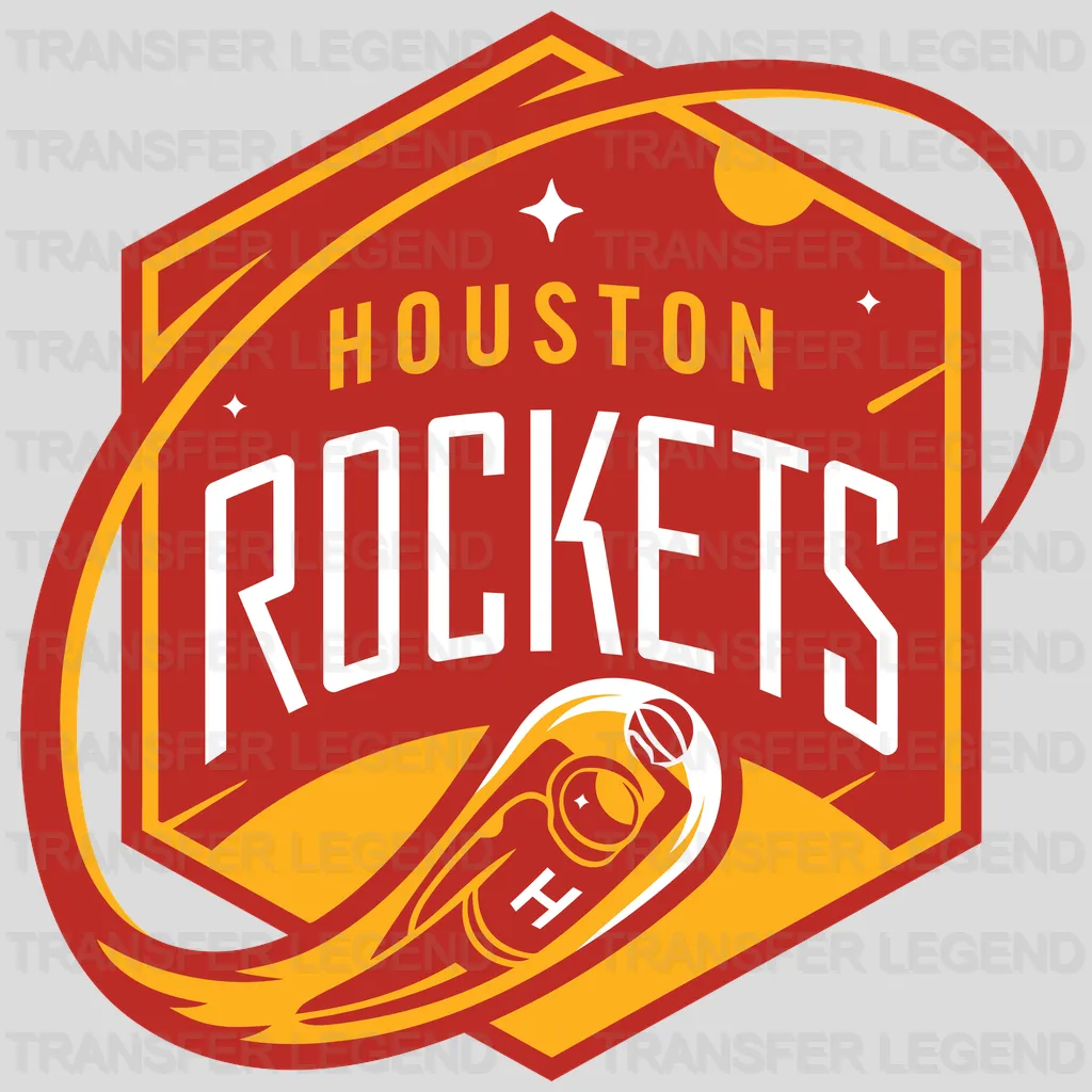 Houston Rockets Hex Shield Retro Rocket Badge NBA Design - DTF Heat Transfer