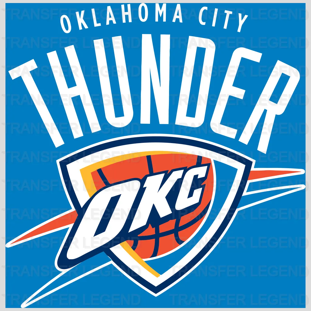 Oklahoma City Thunder Shield Logo & Arched THUNDER Wordmark NBA Design - DTF Heat Transfer