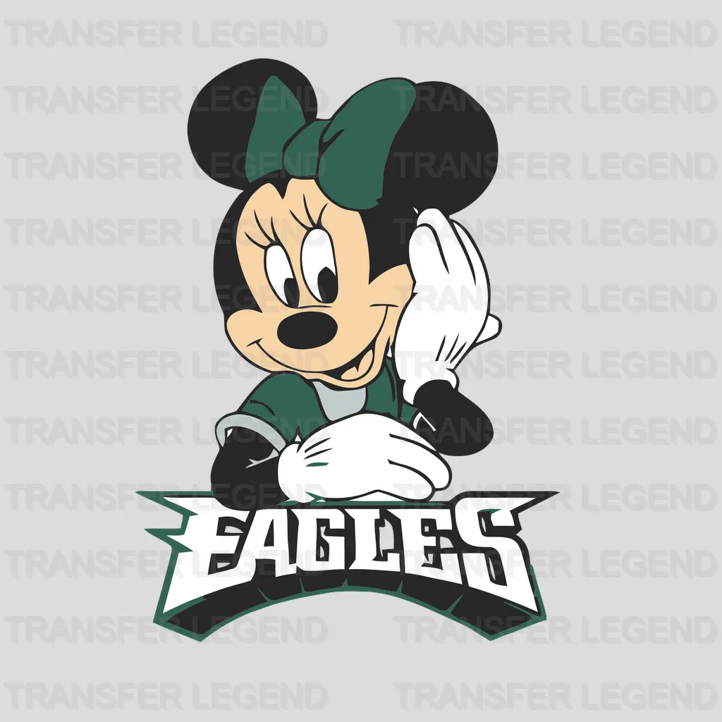 Philadelphia Eagles Minnie Mouse character in Eagles gear, NFL design - DTF Heat Transfer