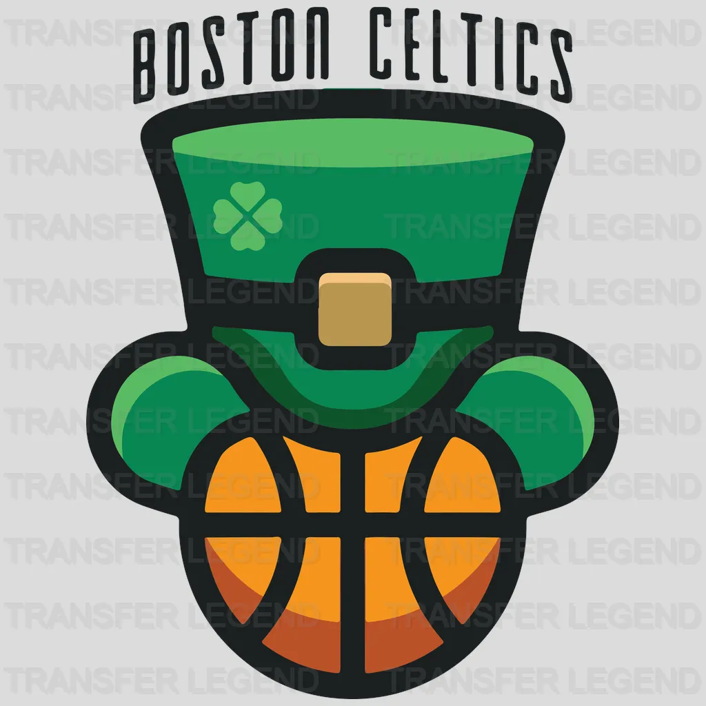Boston Celtics Leprechaun Hat over Basketball Badge NBA Design - DTF Heat Transfer