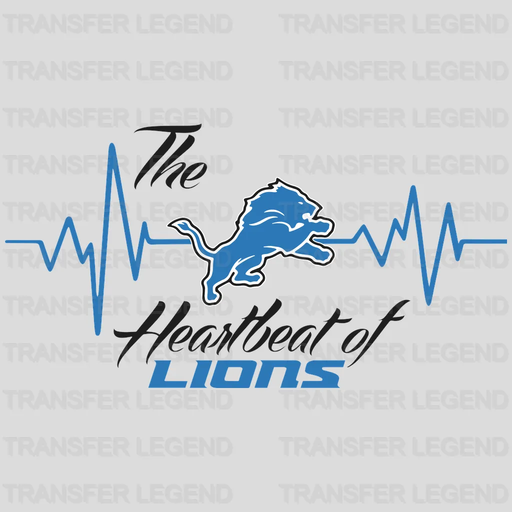 Detroit Lions Heartbeat Line Emblem NFL Design - DTF Heat Transfer
