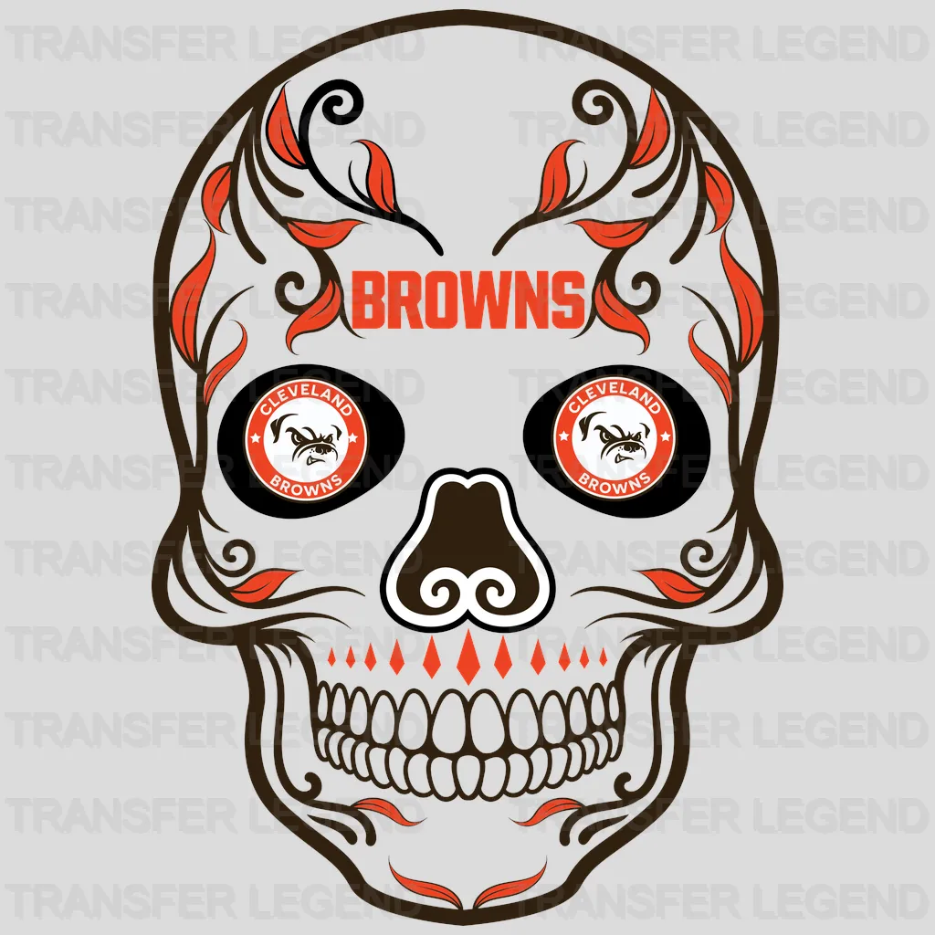 Cleveland Browns Ornamental Sugar Skull Emblem NFL Design - DTF Heat Transfer