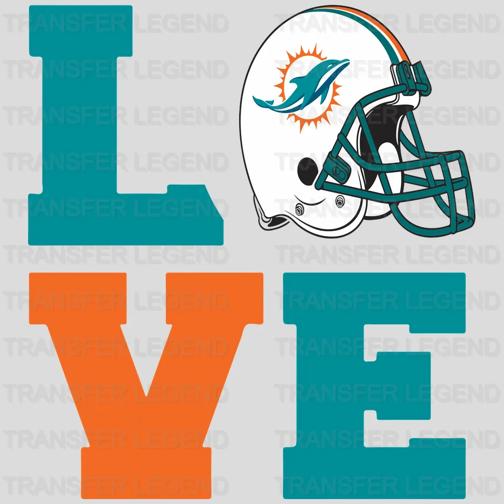 Miami Dolphins LIVE LOVE Football Wordmark NFL Design - DTF Heat Transfer