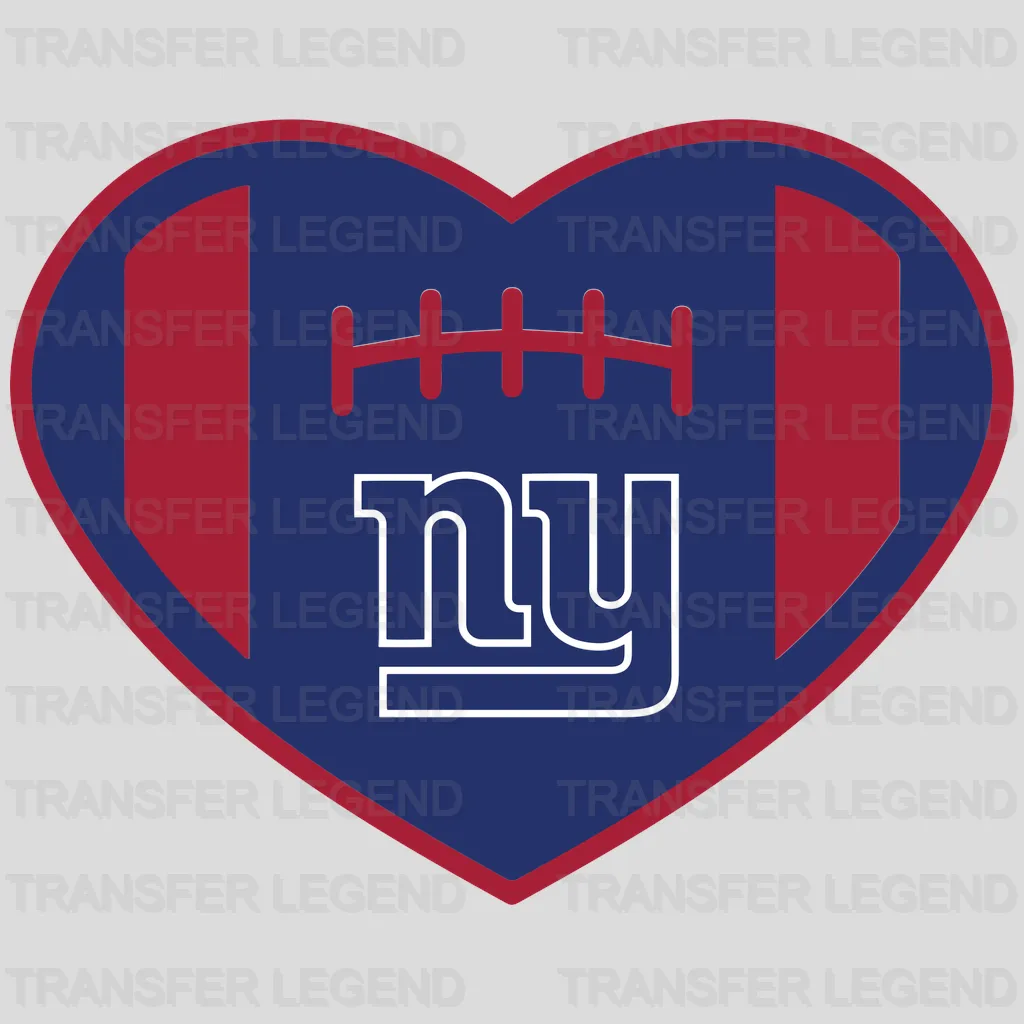 New York Giants heart‑shaped football monogram, NFL design - DTF Heat Transfer