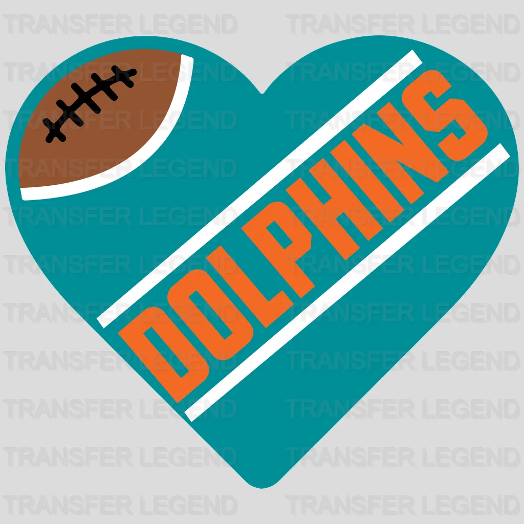 Miami Dolphins Football-Laces Heart Logo NFL Design - DTF Heat Transfer