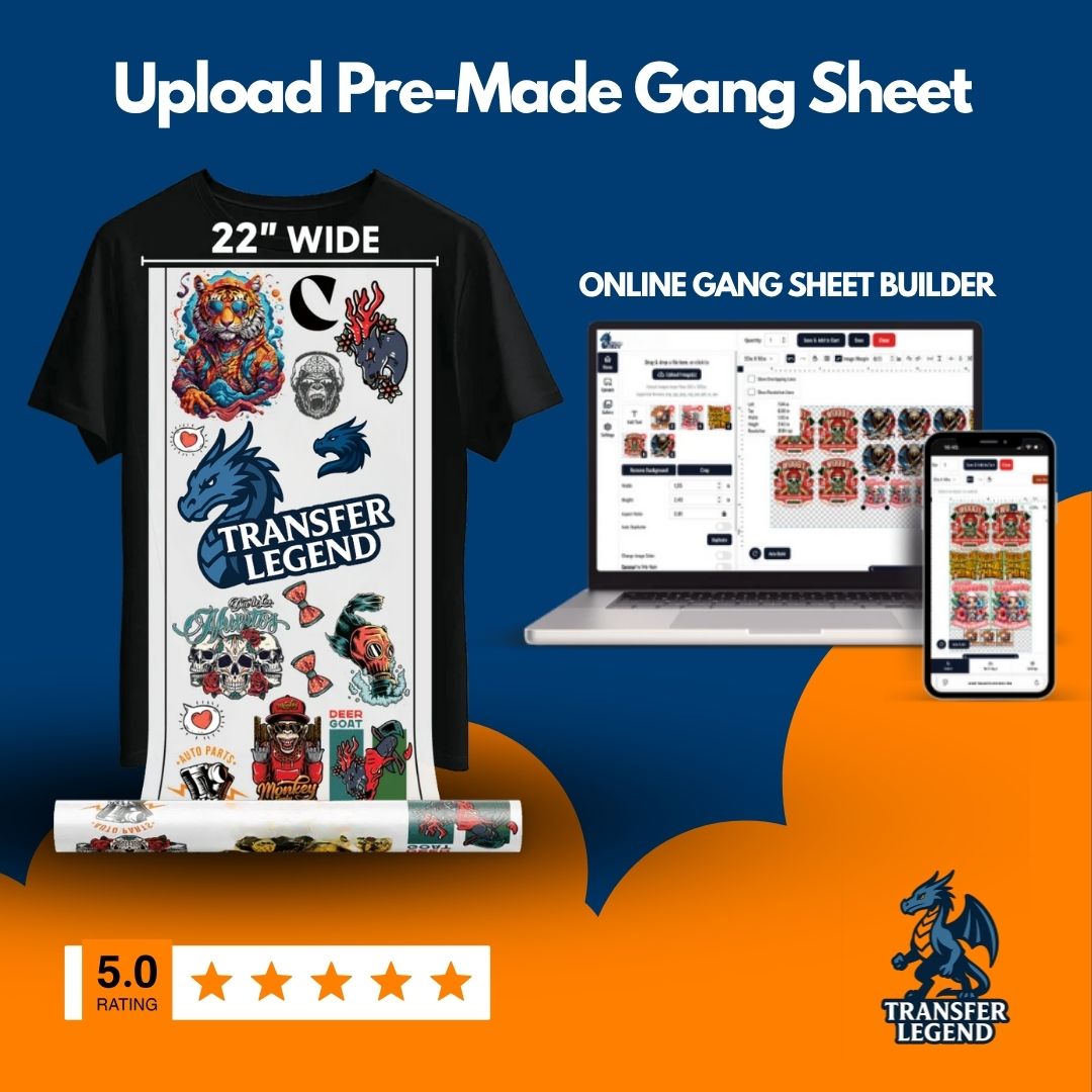 DTF Transfers For Custom Apparel, Build Or Upload Gang Sheets Fast