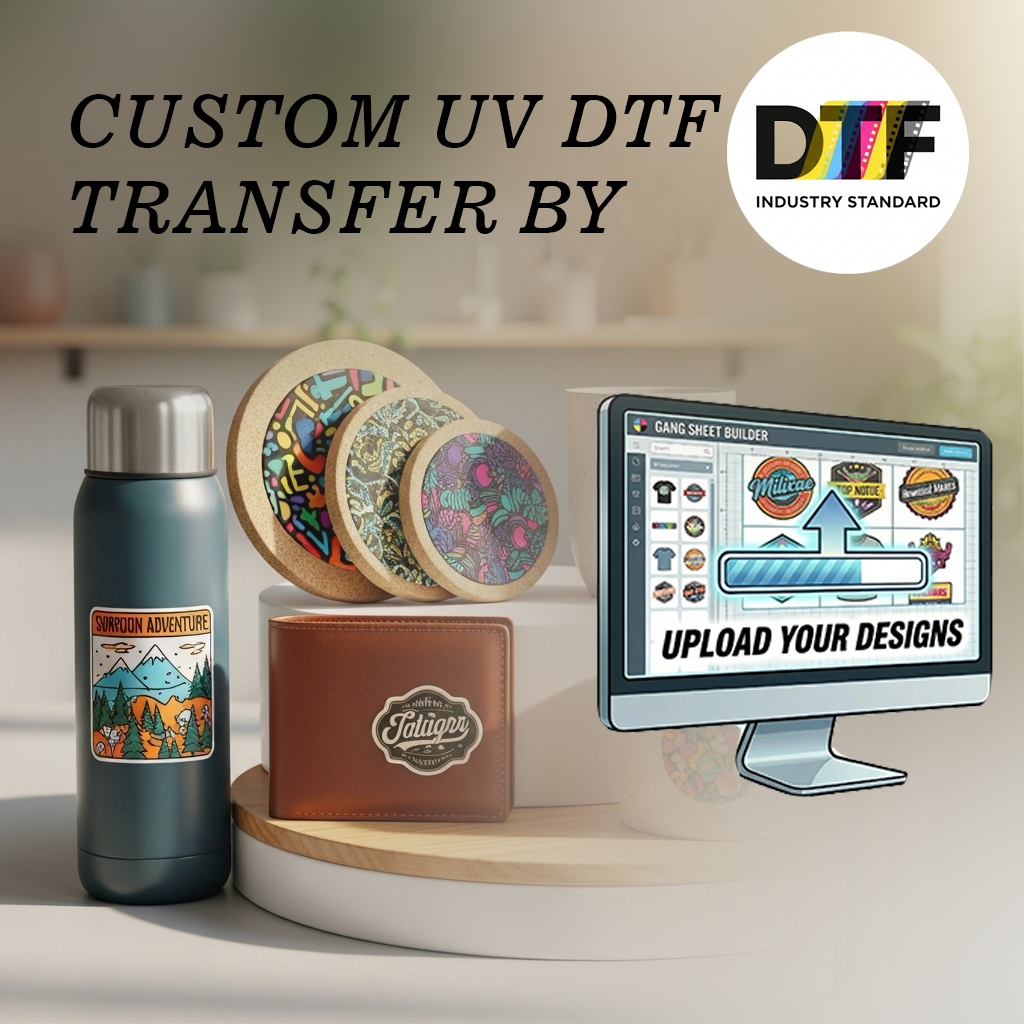 UV DTF Transfers for Custom UV Stickers, by Size or Gang Sheet Options