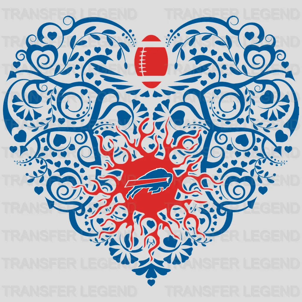Buffalo Bills Ornamental Floral Heart Emblem NFL Design - DTF Heat Transfer