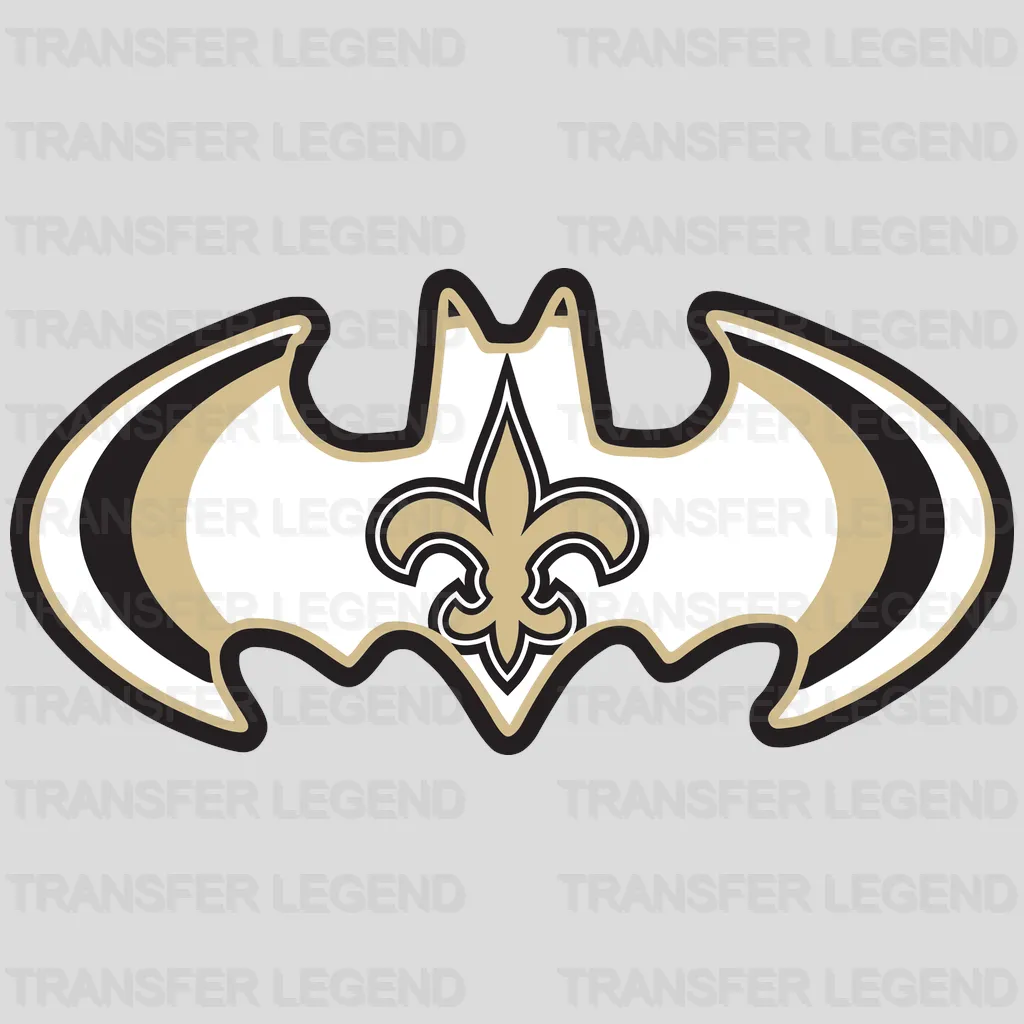 New Orleans Saints batman‑style fleur‑de‑lis crest mashup, NFL design - DTF Heat Transfer