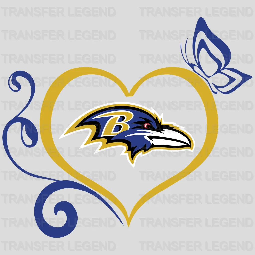 Baltimore Ravens Ornamental Heart & Wings Emblem NFL Design - DTF Heat Transfer
