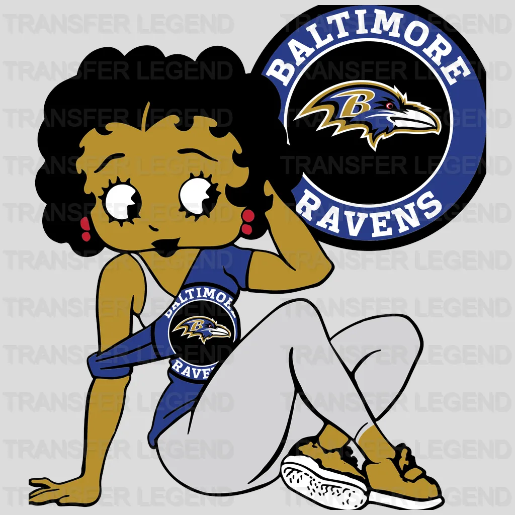 Baltimore Ravens Pin‑up Girl Sitting Graphic NFL Design - DTF Heat Transfer