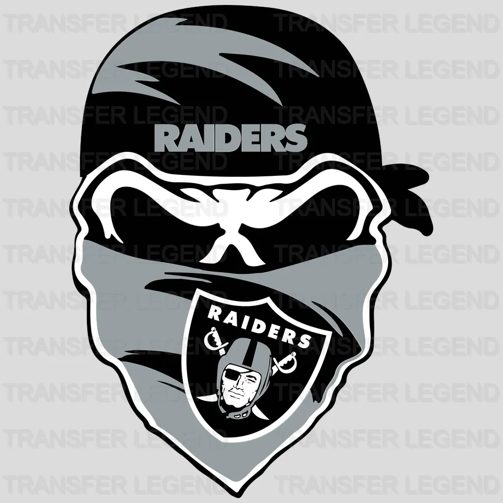 Las Vegas Raiders masked face wearing team cap with crossed swords motif, NFL design - DTF Heat Transfer