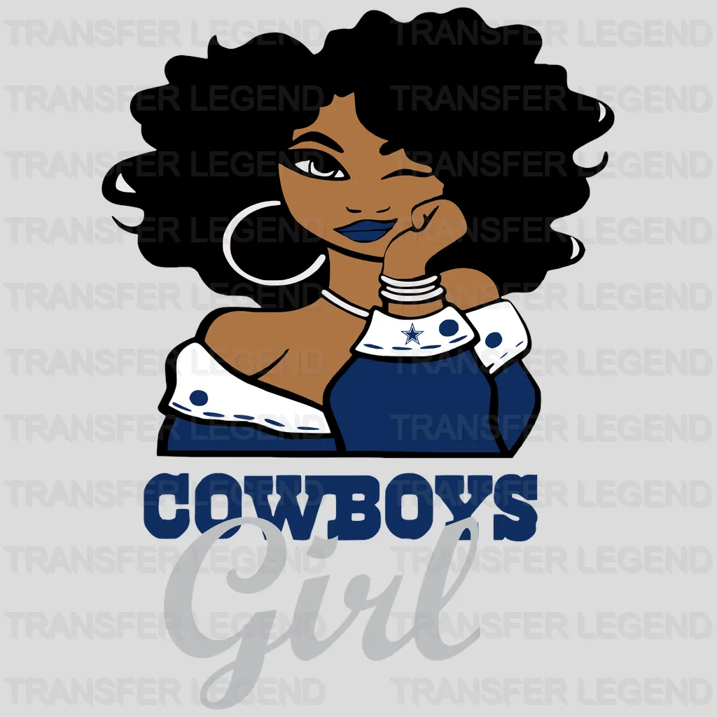 Dallas Cowboys Pin‑up Girl Sitting Illustration NFL Design - DTF Heat Transfer