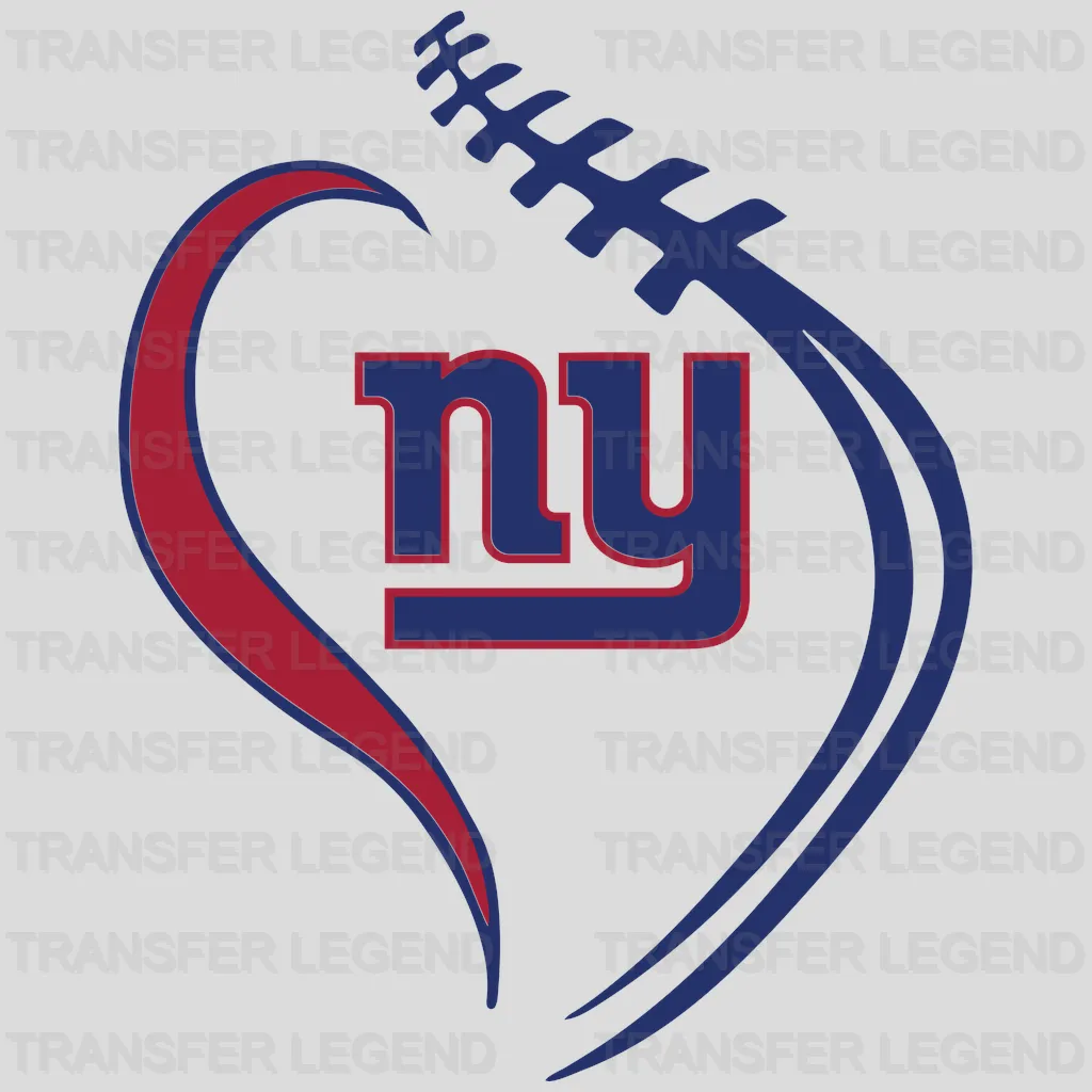 New York Giants heart swirl formed by “ny” script, NFL design - DTF Heat Transfer