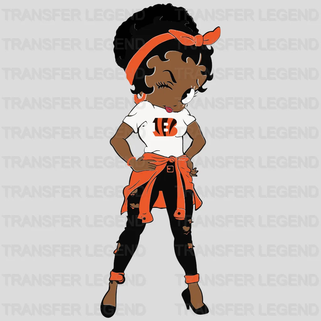 Cincinnati Bengals Fan Girl Cartoon NFL Design - DTF Heat Transfer
