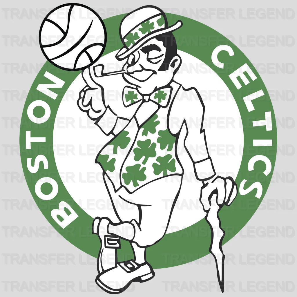 Boston Celtics Lucky Dribbling Roundel (White Background) NBA Design - DTF Heat Transfer