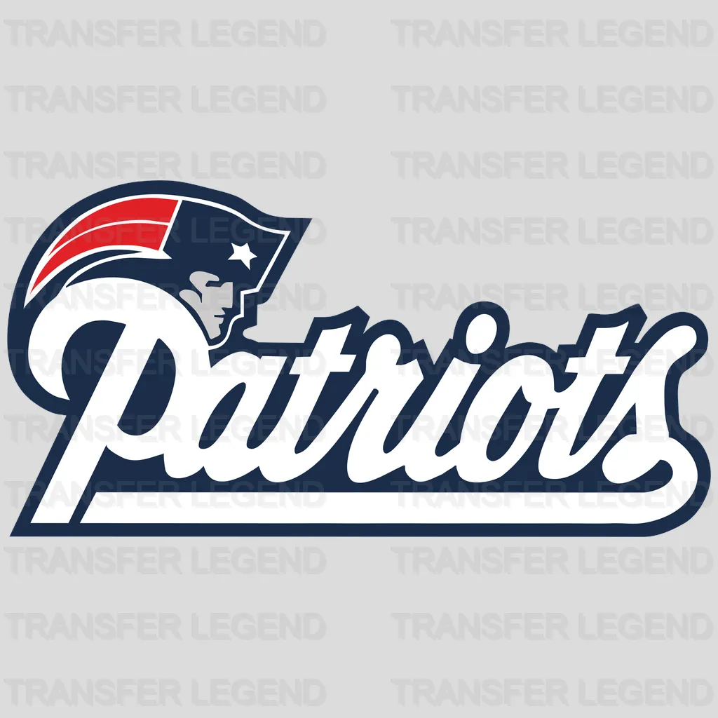 New England Patriots script lettering with star-dotted ‘i’, NFL design - DTF Heat Transfer