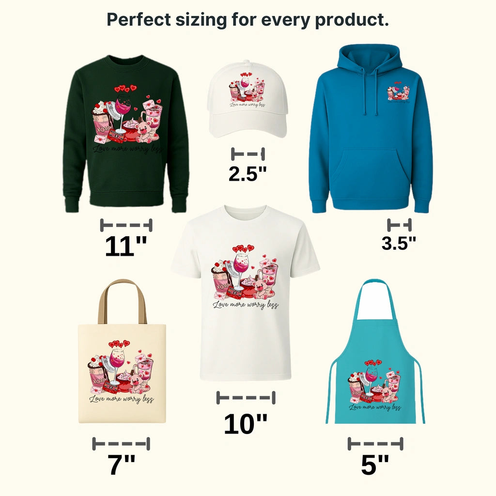 Love More Worry Less Assorted Valentines Day Items - DTF Heat Transfer - transferlegend