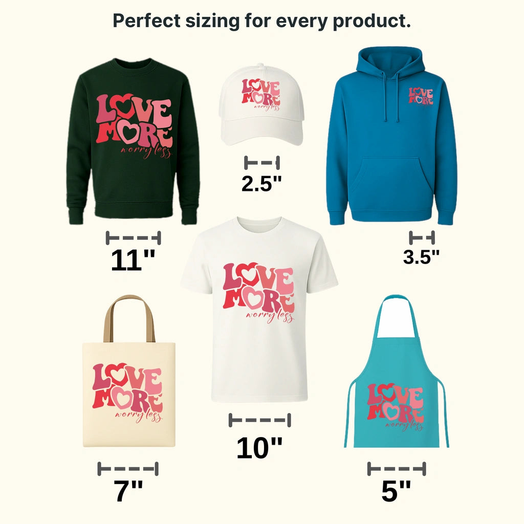 Love More Worry Less Hearts Design - DTF Heat Transfer - transferlegend