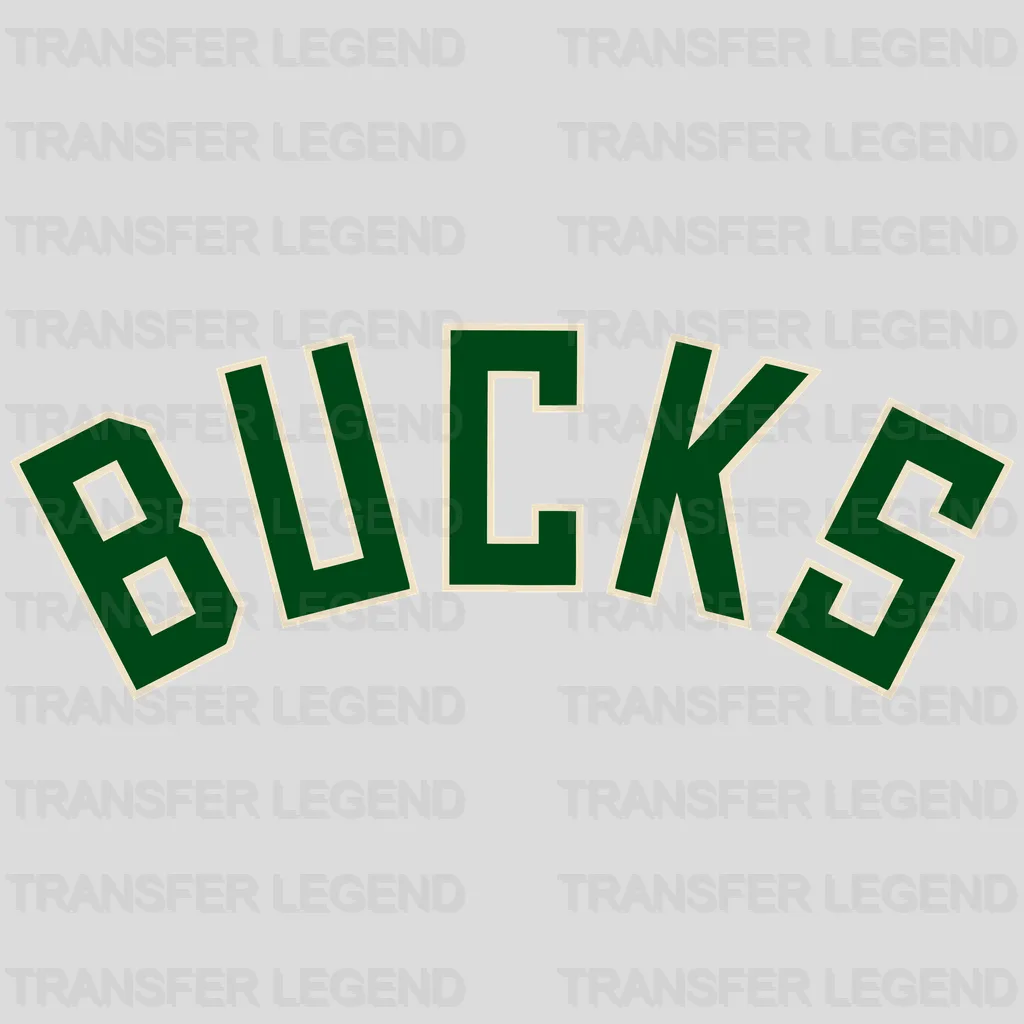 Milwaukee Bucks Arched "BUCKS" Wordmark (Green Outline) NBA Design - DTF Heat Transfer