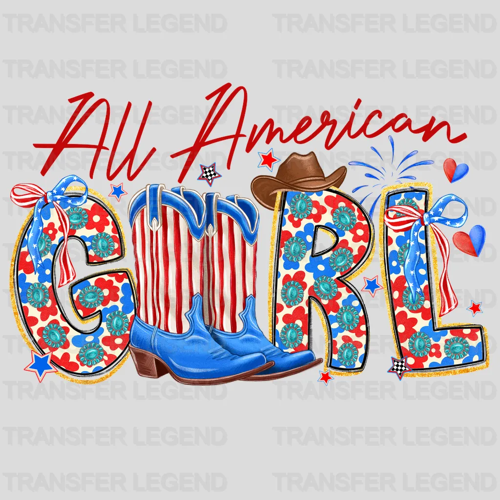American Girl 4th July Design - DTF Heat Transfers - transferlegend