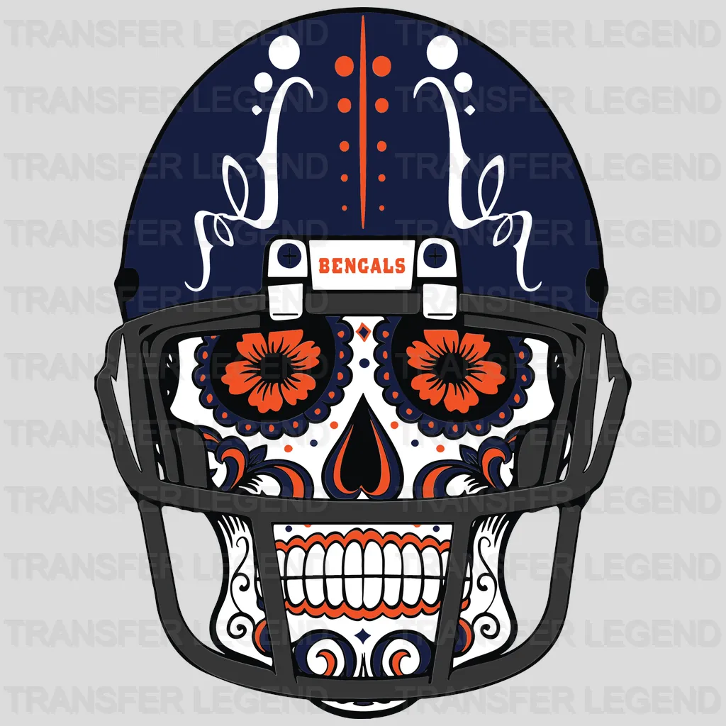 Cincinnati Bengals Sugar‑Skull Helmet NFL Design - DTF Heat Transfer