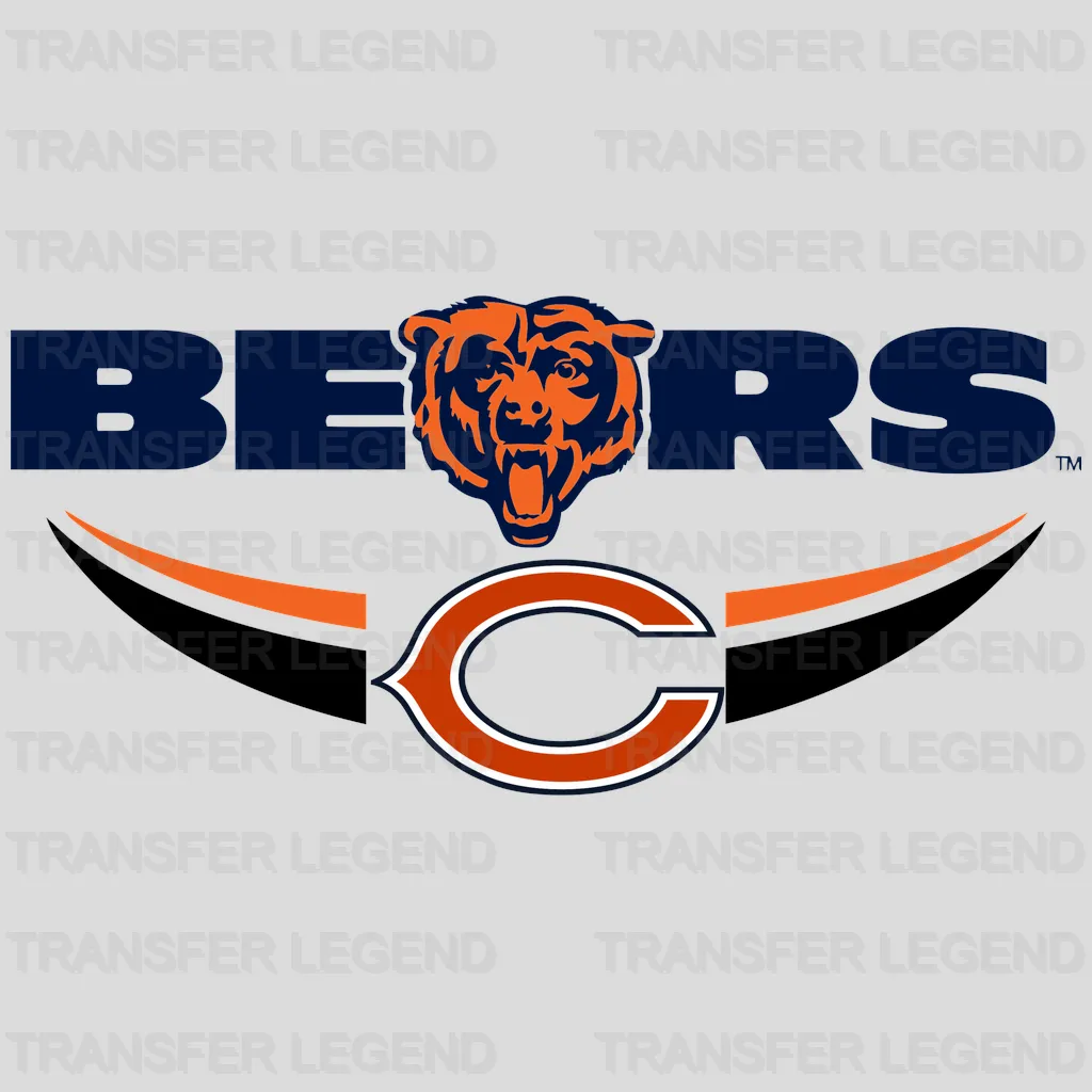 Chicago Bears Dual‑Color Heart & C‑Logo NFL Design - DTF Heat Transfer