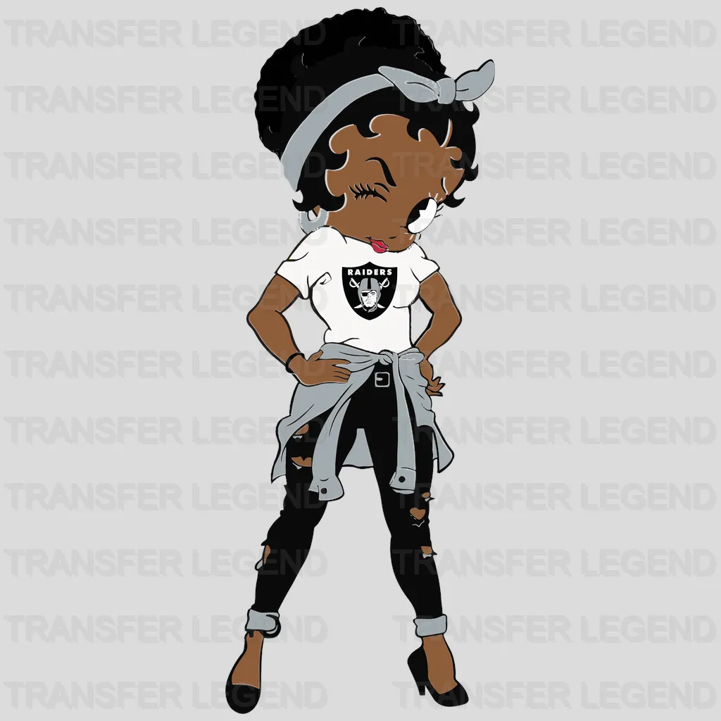 Las Vegas Raiders female fan character in stylized team uniform, NFL design - DTF Heat Transfer